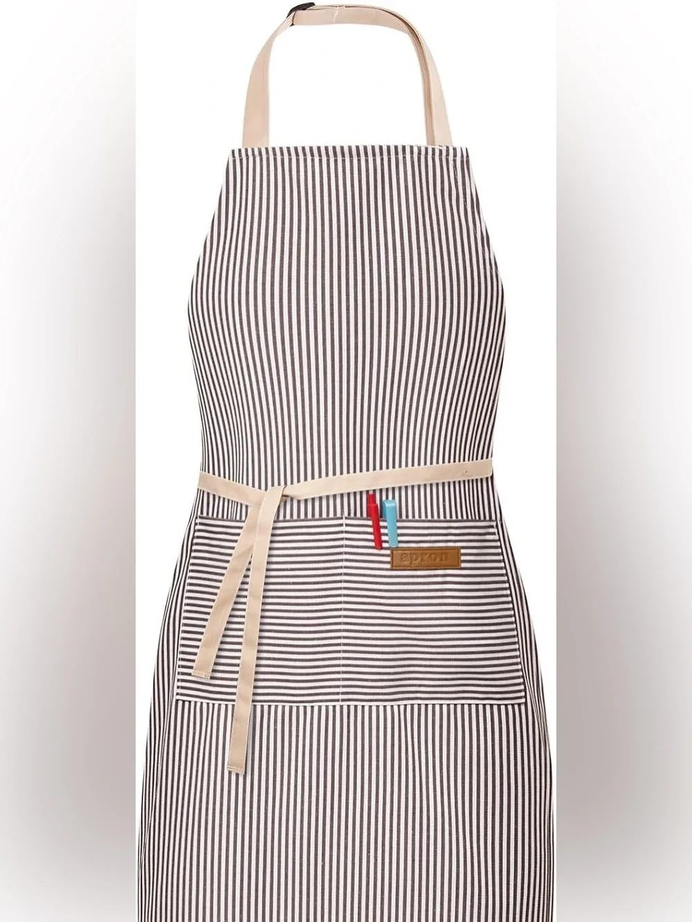 Striped Apron Dress with Beige Ties - Black & White